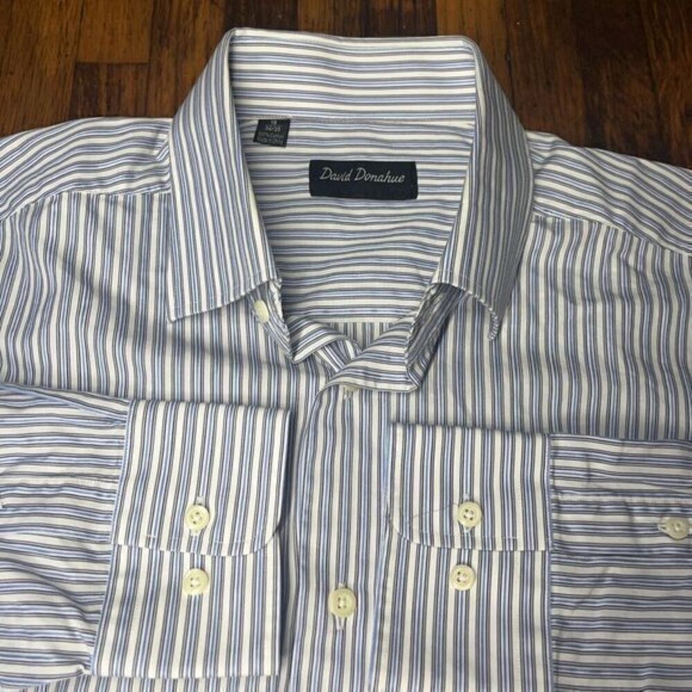 David Donahue Mens Dress Button‎ Shirt 16 34/35 Stripe Multi Long Sleeve